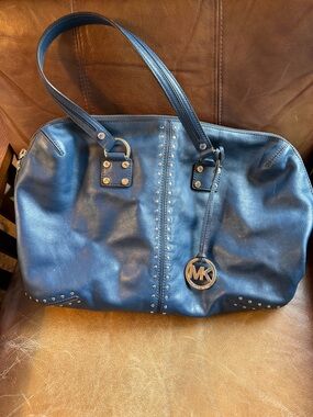 Michael Kors Navy Leather Studded Shoulder Bag
